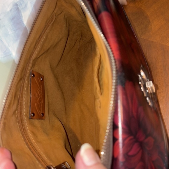 Patricia Nash  Crossbody bag  smooth leather floral pattern  red orange on black - Picture 10 of 13